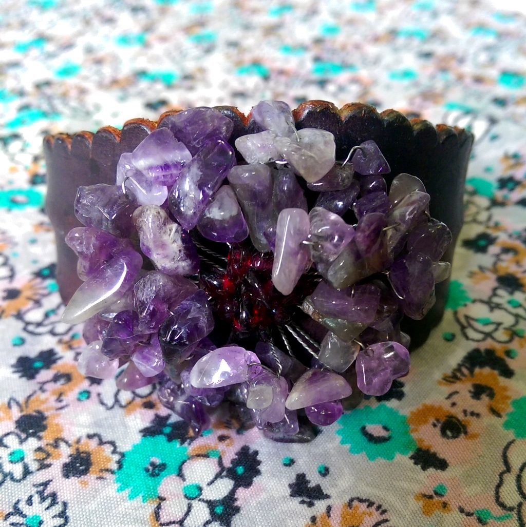 Amethyst Garnet Leather Bracelet 17$